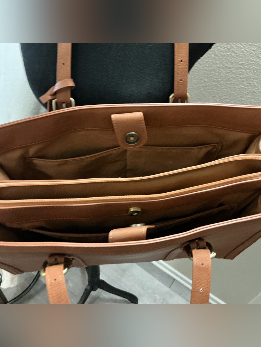 ECOSUSI Brown Vegan Leather Laptop Tote Work Bag 15.6” Tassel Purse - Picture 6 of 6